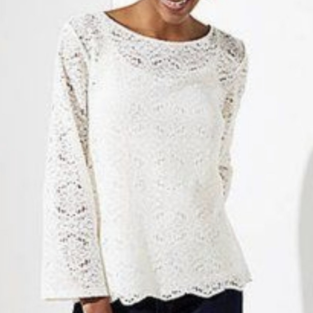 LOFT Floral Lace White Ivory Cream Button Down Back Blouse Top Shirt Xsmall